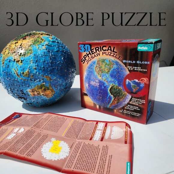 3D Spherical Puzzle World Globe 9.5" Diameter 530 Pieces Geography Free standing - Picture 3 of 16